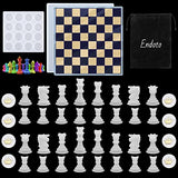 Endoto Chess Set with Checkers Board Silicone Resin Mold, 32 Pieces Full Size 3D Chess Crystal Epoxy Casting Molds for DIY Art Crafts Making, Family Endoto