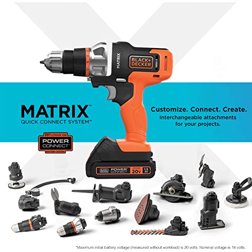 BLACK+DECKER MATRIX 20V MAX Power Tool Kit, Includes Cordless Drill, 12 Attachments and Storage Case (BDCDMT1212KITC1) BLACK+DECKER