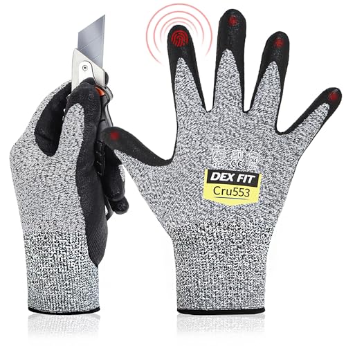 DEX FIT Level 5 Cut Resistant Gloves Cru553, 3D-Comfort Fit, Firm Grip, Thin & Lightweight, Touch-Screen Compatible, Durable, Breathable & Cool, DEX FIT