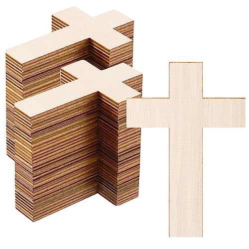 60 Pack Unfinished Wooden Crosses for Crafts, DIY Craft Cutout Wooden Slices Embellishments for Wedding Birthday Halloween Christmas Decorations itechpanda