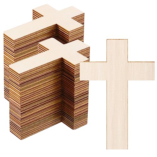 60 Pack Unfinished Wooden Crosses for Crafts, DIY Craft Cutout Wooden Slices Embellishments for Wedding Birthday Halloween Christmas Decorations
