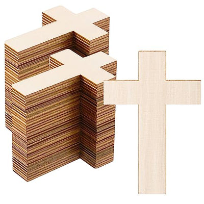 60 Pack Unfinished Wooden Crosses for Crafts, DIY Craft Cutout Wooden Slices Embellishments for Wedding Birthday Halloween Christmas Decorations