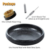 Japanese Ikebana Vase Kit, Flower Shallow Container Ceramics Ikebana Vase with 1.57inch Flower Frog and Floral Frog Floristry Kenzan Needle Eggone