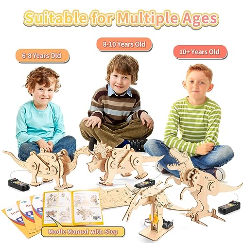 Dinosaur STEM Kits for Kids Ages 6-8-10-12, 4 in 1 Stem Projects, Wood Building Toys for Boys Age 8-12, Build It Yourself Woodworking Kit, DIY 3D Yutin