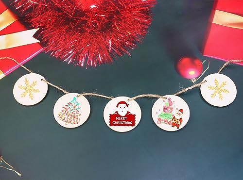 Christmas Gift Tags Penta Angel 24Pcs Blank Unfinished Wood Circle Slice Craft Hanging Labels Round Holiday Tree Ornaments with Twine for Gift