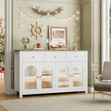 finetones Buffet Cabinet with Storage, 55.1" Large Sideboard Buffet Cabinet, Farmhouse Kitchen Cabinet Display Cabinet with 3 Drawers and 4 Doors, finetones