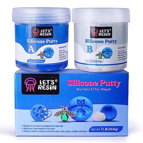 LET'S RESIN Silicone Putty,1LB/40A Silicone Mold Making Kit, Non-Toxic,Strong&Flexible, Easy 1:1 Mixing Ratio for Reusable Silicone Molds, Resin LET'S RESIN