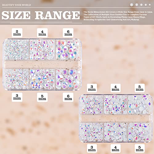 BELLEBOOST Resin Rhinestones Kits, 2/3/4/5/6mm Flatback Jelly Rhinestones, 2 Box White AB Non Hotfix Crystal Gems for DIY Crafts Mugs Bottles - WoodArtSupply