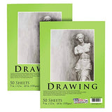 U.S. Art Supply 9" x 12" Premium Drawing Paper Pad, Pack of 2, 50 Sheets Each, 60lb (100gsm) - Artist Sketch Mixed Media Paper, Acid-Free - Graphite US Art Supply