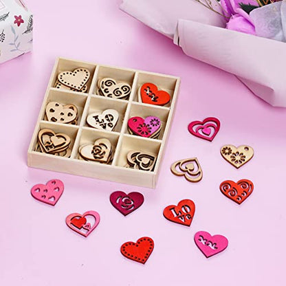 Yookat 45 Pieces Unfinished Wood Hearts for Crafts Wooden Heart Embellishments Wooden Ornaments Unfinished Hearts for Valentine's Day and Wedding