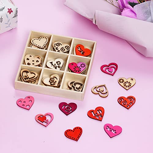 Yookat 45 Pieces Unfinished Wood Hearts for Crafts Wooden Heart Embellishments Wooden Ornaments Unfinished Hearts for Valentine's Day and Wedding Yookat