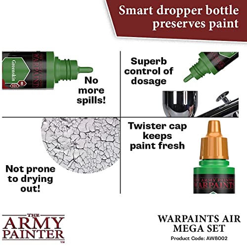 The Army Painter - Warpaints Airbrush Mega Paint Set & Airbrush Paint Thinner Bundle - Non-Toxic Water Based Acrylic Airbrush Paint Set, Flow The Army Painter