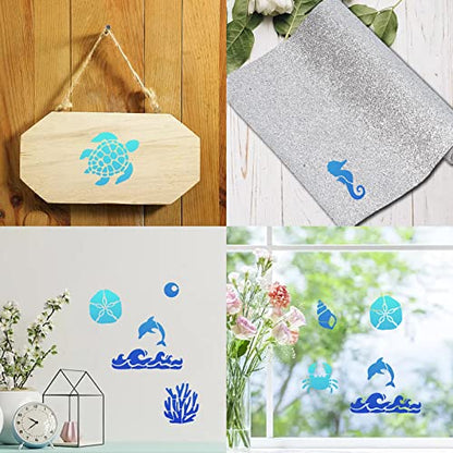 GORGECRAFT 6.3 Inch Ocean Creature Metal Stencil Dolphin Wood Burning Stencil Reusable Sea Animals Journal Stencils Turtle Template Stainless Steel