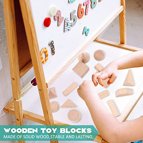 Syhood 15 Pcs 3D Shapes Geometric Solids Wooden Shapes Large Size Burlywood Color Geometric Shapes Blocks Set Montessori Learning Toy Pattern Blocks Syhood