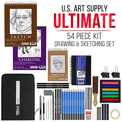 U.S. Art Supply 54-Piece Drawing & Sketching Art Set with 4 Sketch Pads (242 Paper Sheets) -Ultimate Artist Kit, Graphite and Charcoal Pencils & U.S. Art Supply