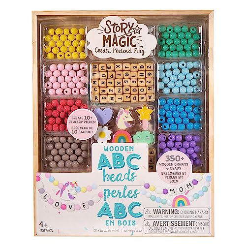 Story Magic Wooden ABC Bead Kit, Premium Wood Jewelry Making Kit, 350+ Wooden Beads & Charms for Beading Bracelets, Great for Playdates & Sleepovers, Story Magic