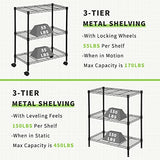 YYkokocat Wire Shelving 32" H x 23W x 13D Storage Shelf with Wheels Adjustable 3 Tier Metal Shelves Unit for Small Places Kitchen Storage Rack Shelf YYkokocat