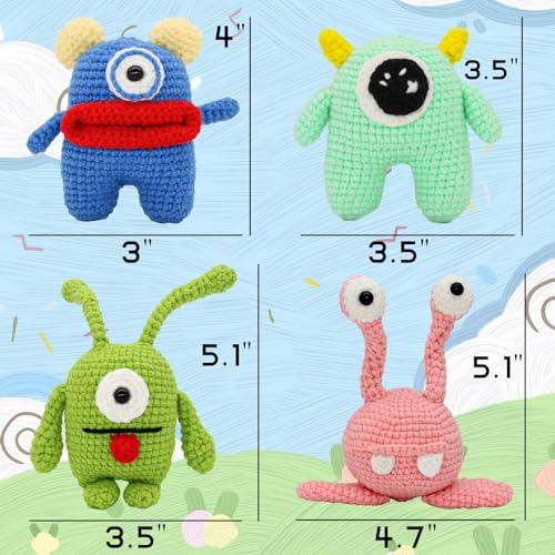 Yanpoake Crochet Kit for Adults and Kids, 4PCS Monster DIY Crochet Animal Kit for Beginners, Easy Learn to Crochet Amigurumi Kit for Beginners with - WoodArtSupply