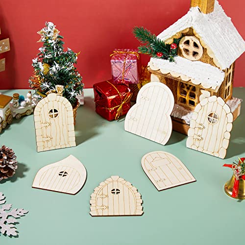 Yulejo 48 Pcs Fairy Door Wooden Garden Doors Craft Mini Window Fairy House DIY Kit Unfinished Miniature Door Unpainted Fairy Window Accessories for Yulejo