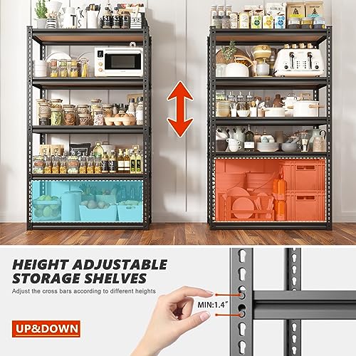 REIBII Heavy Duty 72" Adjustable Garage Shelving Unit - 5 Tier Metal Storage Shelves, 2000LBS Capacity REIBII