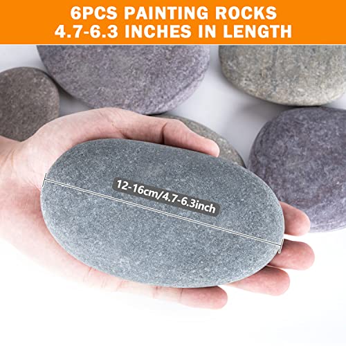 River Rocks for Painting 6 Pcs Extra Large 4.7-6.3 Inch Flat Smooth Painting Stones Craft Rock to Paint for Kids Crafts Painting Bulk dojobkinb