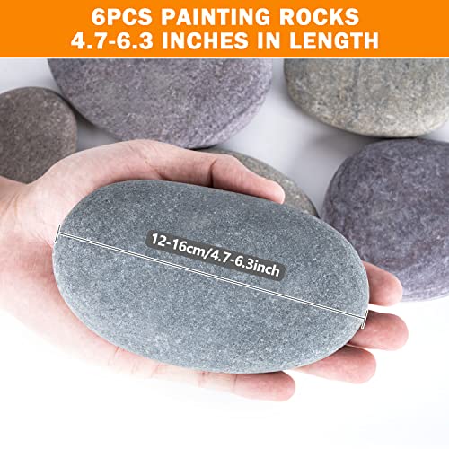 River Rocks for Painting 6 Pcs Extra Large 4.7-6.3 Inch Flat Smooth Painting Stones Craft Rock to Paint for Kids Crafts Painting Bulk