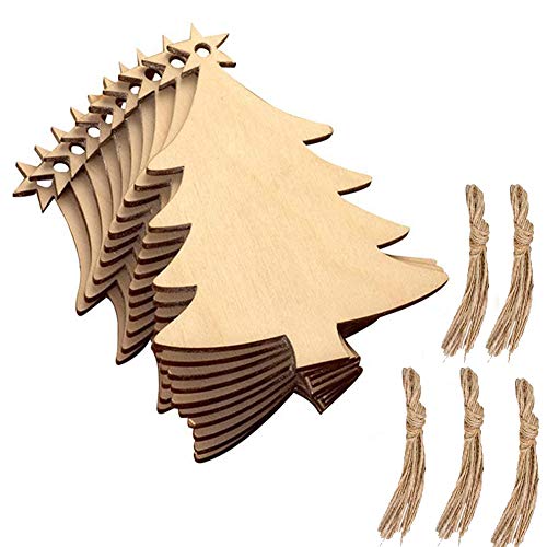 LEBERY 50pcs Wooden Christmas Ornaments Natural Wood Slices Unfinished Predrilled Wooden Crafts to Paint Christmas Tree Hanging Ornaments Wood - WoodArtSupply