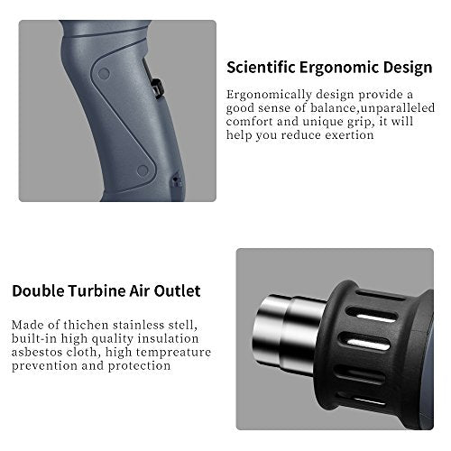 SEEKONE Industrial Heat Gun 1800W 122℉~1202℉(50℃-650℃) Variable Temperature Control with Two Temp-settings, Overload Protection, Four Nozzle SEEKONE