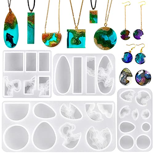 ZQYSING (4 Pack) Island Resin Pendant Molds, Pendant Silicone Molds Jewelry Resin Casting Molds for Earrings Necklace Keychains Uv Resin Ocean Style - WoodArtSupply