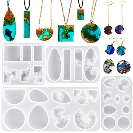 ZQYSING (4 Pack) Island Resin Pendant Molds, Pendant Silicone Molds Jewelry Resin Casting Molds for Earrings Necklace Keychains Uv Resin Ocean Style ZQYSING
