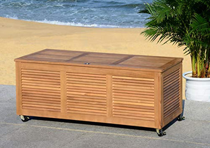 Safavieh PAT7038A Outdoor Collection Elina Teak 47.2" Cushion Deck Box, Natural - WoodArtSupply