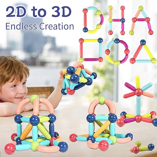 yiyisibao Magnet Toys for 3 Year Old Boys & Girls, Magnetic Blocks STEM Learning Educational Building Blocks for Kids Ages 4-8, Toddler Toys 64PCS