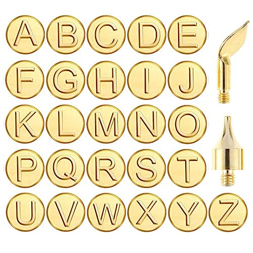 Wood Burning Tips Letters Uppercase Alphabet Branding and Personalization Set for Wood and Other Surfaces by Wooden Letters (Include 26 Letters +2 Ryoma