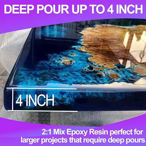 Deep Pour Epoxy Resin, 3 Gallon 2 to 4 Inch Depth Epoxy Resin Kit Crystal Clear Bubble Free High Gloss Self Leveling for River Table Top, Bar Top, Toykung