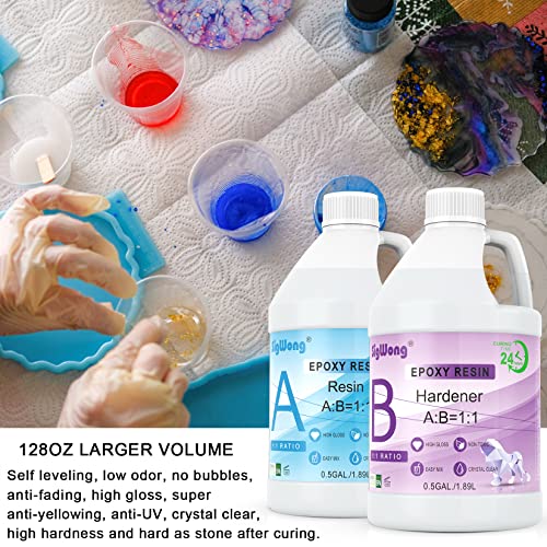 Epoxy Resin Clear Crystal Coating Kit 1 Gallon - 2 Part Casting Resin for Art, Craft, Countertop, Wood, Jewelry Making, River Tables SigWong