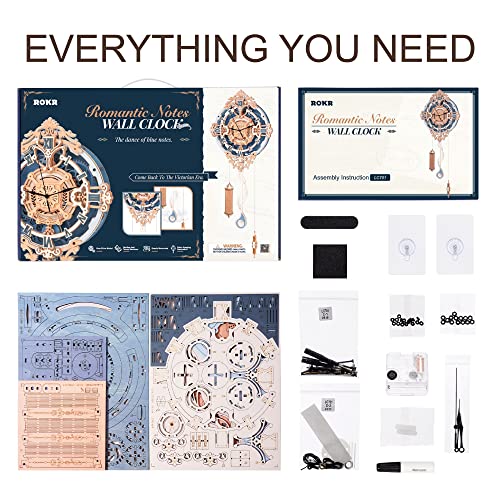 ROKR 3D Wooden Puzzles for Adults Mechanical Clock Kits-Romantic Notes Clock, DIY Clock Model Kits Brain Teaser Puzzles, DIY Crafts/Hobbies/Gifts ROKR