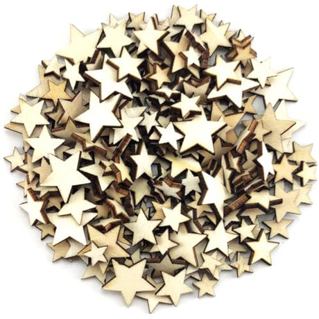 200 Pcs Mix Sizes Unfinished Wood Stars Slices Blank Natural Wooden Stars Shapes Cutouts Ornaments Tags for DIY Wedding Art Crafts Christmas IFAMIO