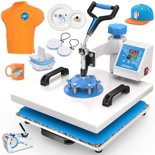 HORGELU 5 in 1 Heat Press Machine 15x15 Inch Heat Transfer Machine 360-Degree Swing Away Multifunction Digital Sublimation Combo Heat Press for T - WoodArtSupply