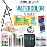U.S. Art Supply 70-Piece Artist Watercolor Painting Set with Aluminum Field Easel, Wood Table Easel, 60 Watercolor Paint Colors, 34 Brushes, 2 US Art Supply
