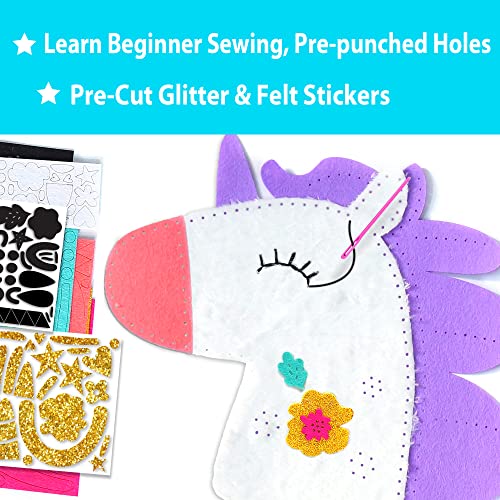 KRAFUN My First Unicorn Kids Sewing kit, Beginner Arts & Crafts, Make 5 Cute Projects with Plush Stuffed Animal, Pillow, Mobile, Keyring and Bag, KRAFUN