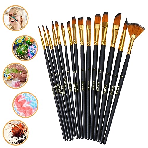 Acrylic Paint Brushes Set 15 Pieces, Nylon Bristle Paintbrushes for Acrylic Painting, Oil and Watercolor Brushes for Body Face Rock Canvas