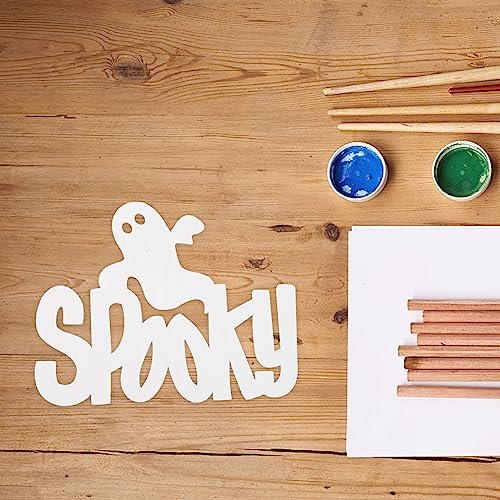 Ciieeo 3pcs Halloween Wood Cutouts White Blank Wooden Slices Happy Halloween Spooky Trick or Treat Unfinished Wooden Pieces Sign for Painting Art