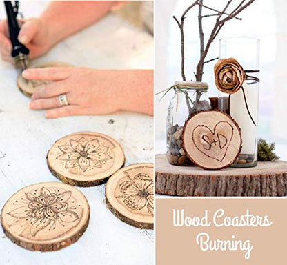 ilauke Wood Slices for Crafts 16Pcs 3.5''-4'' Unfinished Wood Rounds Natural Thicken Slab with Bark for Coasters Centerpieces Wedding Rustic Craft