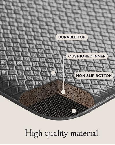 Homergy Anti Fatigue Kitchen Mats for Floor 2 PCS, Memory Foam Cushioned Rugs, Comfort Standing Desk Mats for Office, Home, Laundry Room, Waterproof - WoodArtSupply