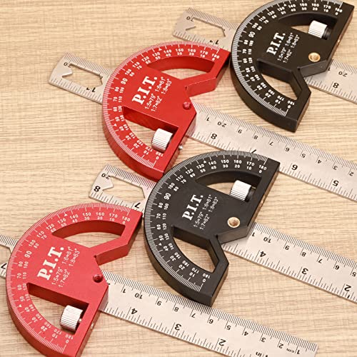 P.I.T. Angle Protractor Square 12 Inch, Adjustable Construction Protractors for Carpenters & Woodworking Hobbyists with 0-180 Degrees Measuring P.I.T.