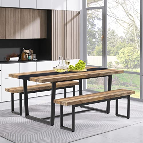STHOUYN 71" 6ft Large Dinner Table for 6 8 Seat Dining Room Table, Rectangular Farmhouse Modern Kitchen Long Black & Brown Industrial Conference STHOUYN