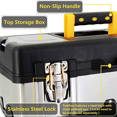 Anyyion 16.5-Inch Tool Box - Portable Lockable Storage, Stainless Steel & Plastic Construction - Removable Tray, Toolbox Organizer Truly Strong and - WoodArtSupply