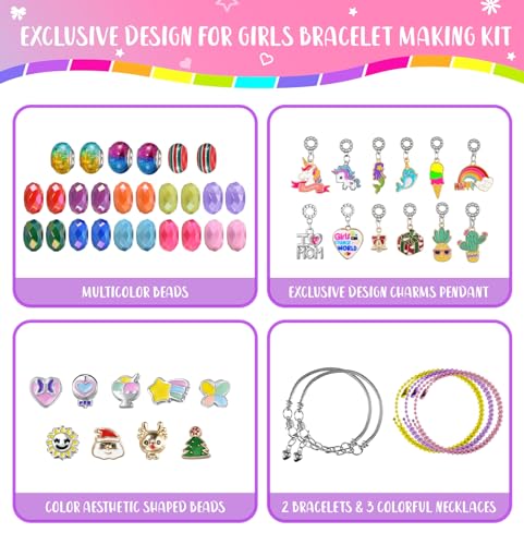 BDBKYWY Girls Charm Bracelet Making Kit - Kids Unicorn Charms Bracelets Kits Jewelry Supplies Make Set DIY Art Craft Set Creative Birthday Gifts for 3