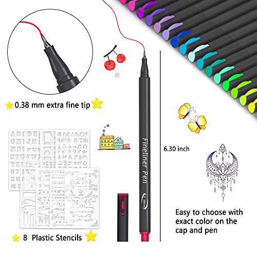 Tebik 80 Pack Planner Pens Colored Pens, 72 Colors Drawing Pens with 8 Stencils, Fineliners for Journal Planner Note Calendar Writing Coloring, Tebik