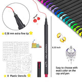 Tebik 80 Pack Planner Pens Colored Pens, 72 Colors Drawing Pens with 8 Stencils, Fineliners for Journal Planner Note Calendar Writing Coloring, Tebik
